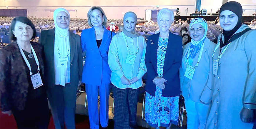 HRH Princess Muna and HRH Princess Aisha pose for a photo at the International Council of Nurses Congress 2023 in Montreal, Canada, on Tuesday (Petra photo)