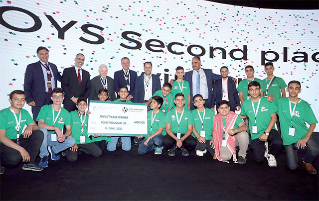 Winners of the Jordan Young Scientists initiative competition pose for photos during a ceremony at Al Hussein Technical University in King Hussein Business Park on Wednesday (Photos courtesy of Irish embassy)