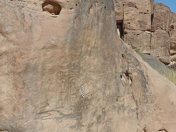 An image shows the hieroglyphic inscription bearing the royal cartouche of Pharaoh Ramses III (1186–1155 BC) discovered in the Wadi Rum Reserve in southern Jordan (Photo courtesy of the Ministry of Tourism and Antiquities)
