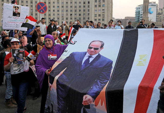 Supporters of Egyptian President Abdel Fattah Al Sisi in Tahrir Square after presidential election results in Cairo, on Monday (Reuters photo)