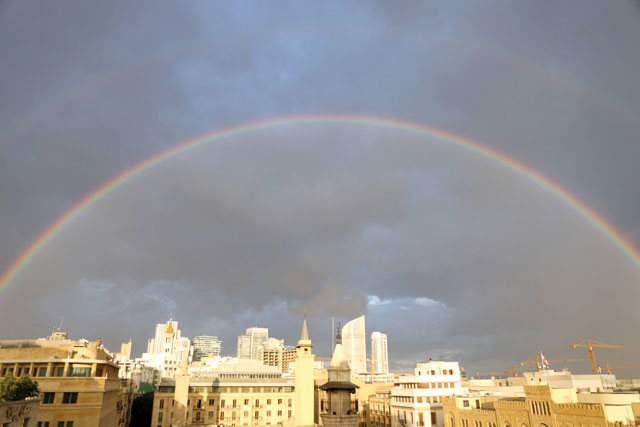 A rainbow is seen over downtown Beirut, Lebanon, on Wednesday (Reuters photo)