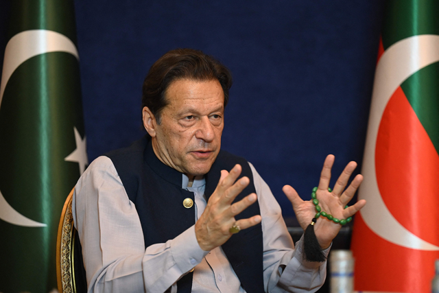 Pakistan's former Prime Minister Imran Khan speaks during an interview with AFP at his residence in Lahore on March 15, 2023 (AFP photo)