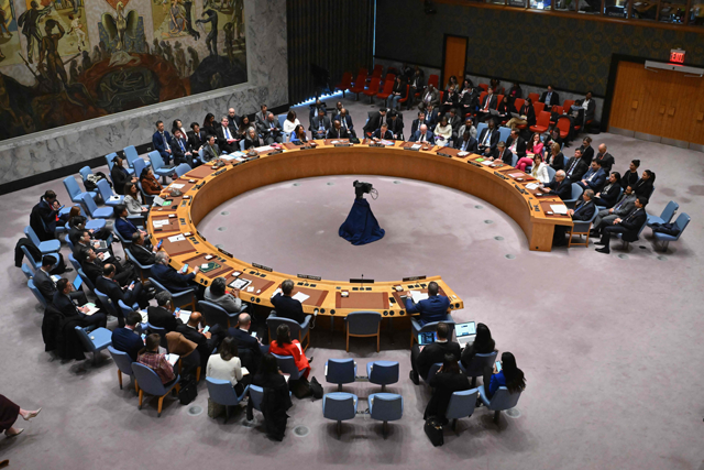 The United Nations Security Council meets on the situation in the Middle East, including the Palestinian question, at the UN headquarters in New York on Monday (AFP photo)