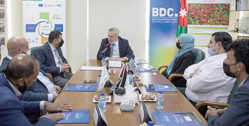 Environment Minister Nabil Masarweh attends a signing ceremony of agreements between the Business Development Centre and civil society organisations (Photo courtesy of BDC)