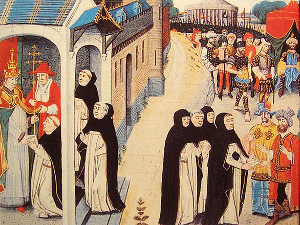 Ascelin of Lombardy receiving a letter from Innocent IV, and remitting it to the Mongol general Baiju  (Photo courtesy of Paris, Bibliothèque de l’Arsenal)