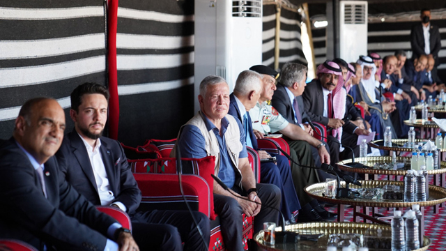 His Majesty King Abdullah meets with local community figures from the Northern Badia, during a meeting attended by HRH Crown Prince Hussein, on Wednesday (Photo courtesy of Royal Court)