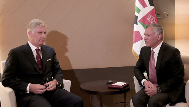 His Majesty King Abdullah meets with King Philippe of Belgium in Davos on Tuesday (Photo courtesy of Royal Court)