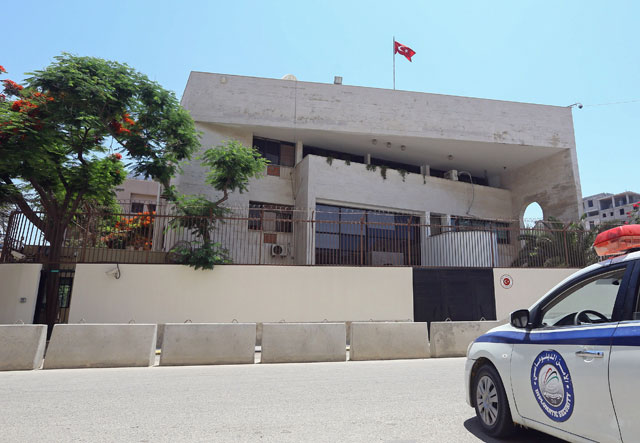 A photo taken on Sunday shows the Turkish embassy in Tripoli (AFP photo)