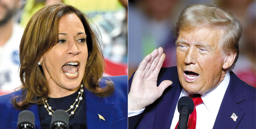 This combination of pictures created on November 02, 2024 shows US Vice President and Democratic presidential candidate Kamala Harris (L) speaks during a campaign rally at the Craig Ranch Amphitheater in Las Vegas, Nevada, on October 31, 2024, and former US President and Republican presidential candidate Donald Trump (R) gestures as he speaks at a campaign rally at the Fiserv Forum in Milwaukee, Wisconsin, November 1, 2024 (AFP photo)