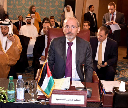 Foreign Minister Ayman Safadi takes part in the Arab League’s summit on the ministerial level in Cairo on Tuesday (Photo courtesy of Foreign Ministry)