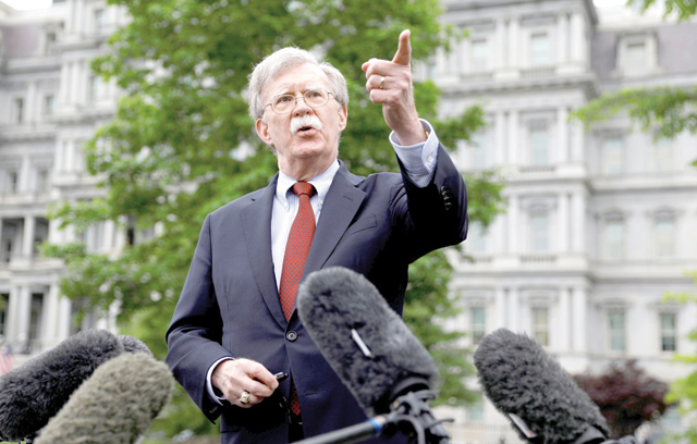 US national security adviser John Bolton talks to reporters at the White House in Washington, the US, on May 1 (Reuters file photo)