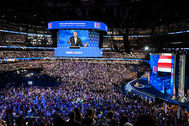 Former US President Barack Obama speaks on the second day of the Democratic National Convention (DNC) at the United Center in Chicago, Illinois, on August 20, 2024 (AFP photo)