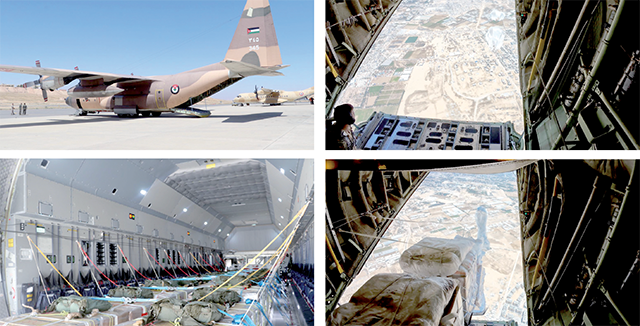 The JAF, in cooperation with other countries, carries out on Thursday three airdrops to the south of the Gaza Strip (JAF photos)