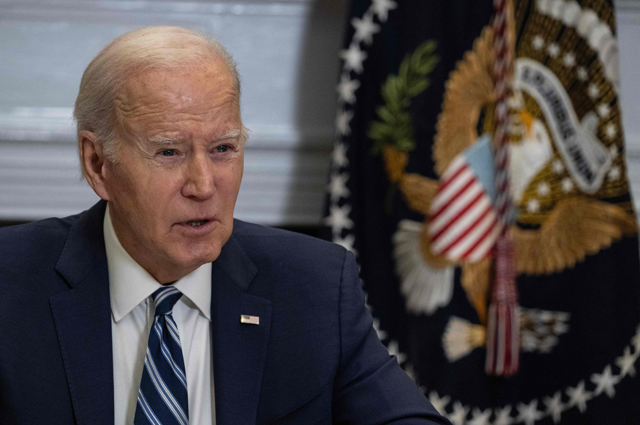 US President Joe Biden speaks during a meeting on progress to counter the flow of fentanyl into the US, in the Roosevelt Room of the White House in Washington, DC, on Tuesday (AFP photo)