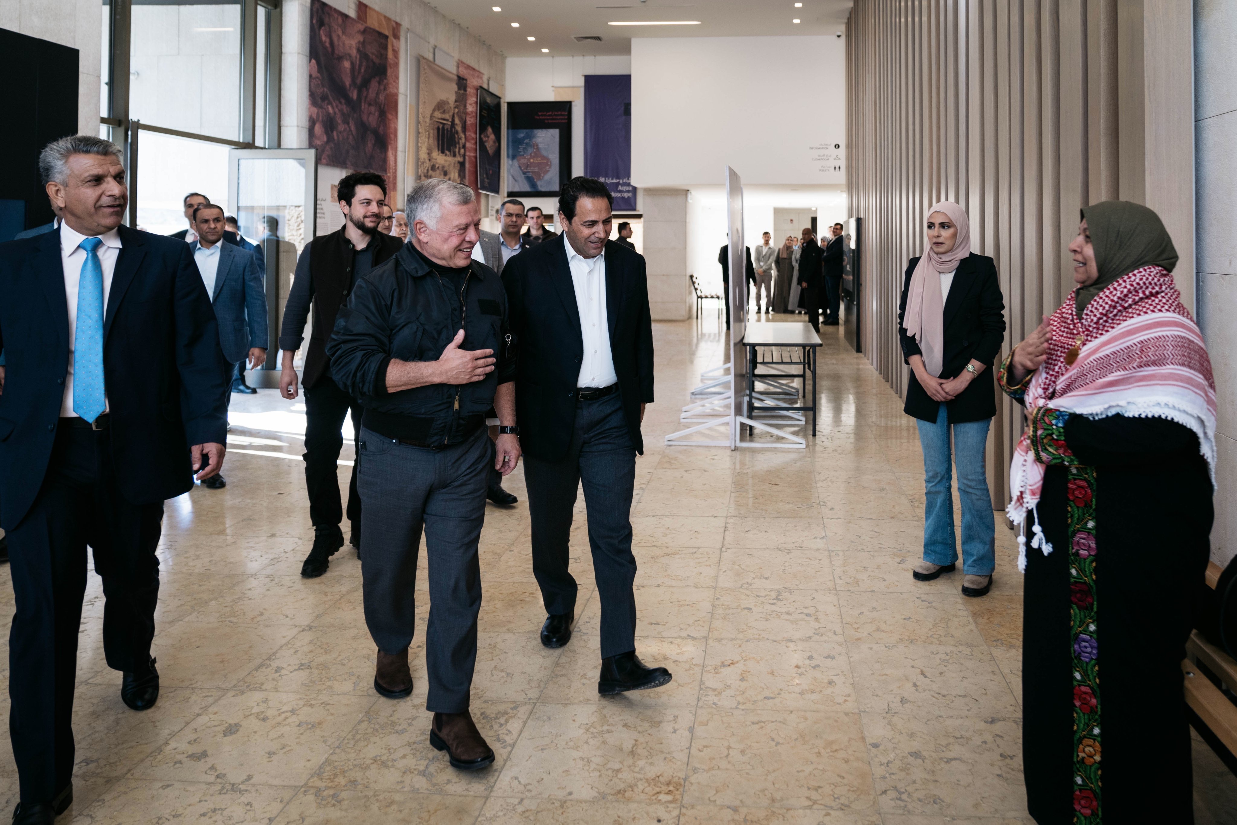 His Majesty King Abdullah, accompanied by HRH Crown Prince Hussein, visits the Petra Museum on Sunday (Photo courtesy of Royal Court)