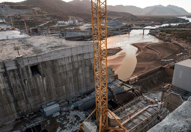 This file photo taken on December 26, 2019 shows a general view of the Blue Nile River as it passes through the Grand Ethiopian Renaissance Dam, near Guba in Ethiopia (AFP photo)