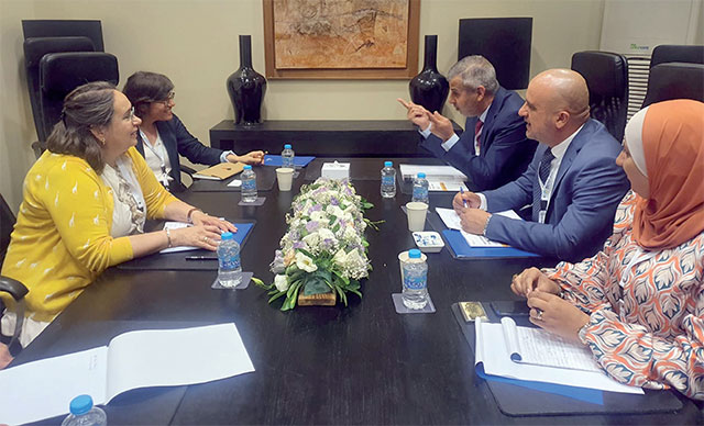 Energy Minister Saleh Kharabsheh during a meeting on the sidelines of the MENA Europe Future Energy Dialogue on Thursday (Petra photo)