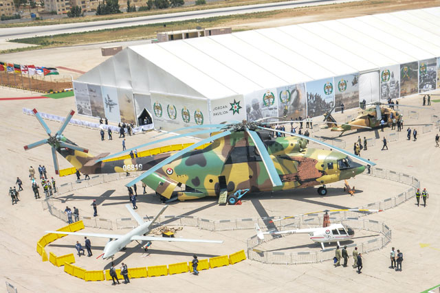 Royal Air Force participates in the Special Operations Forces Exhibition 2018 (SOFEX) with this modern Russian aircraft of 40-metre length and 11.6-metre height, equipped with two 11,400-horesepower engines and has a load capacity of 20 tonnes in Amman on Wednesday (Photo by Amjad Ghsoun)