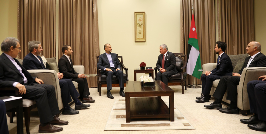 His Majesty King Abdullah meets with Iran Foreign Minister Hossein Amir Abdollahian at the Dead Sea on Tuesday (Photo courtesy of Royal Court)