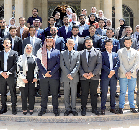 Royal Court Chief Yousef Issawi on Sunday meets with a youth delegation from the Nashama initiative at Jerash Private University (Photo courtesy of Royal Court)