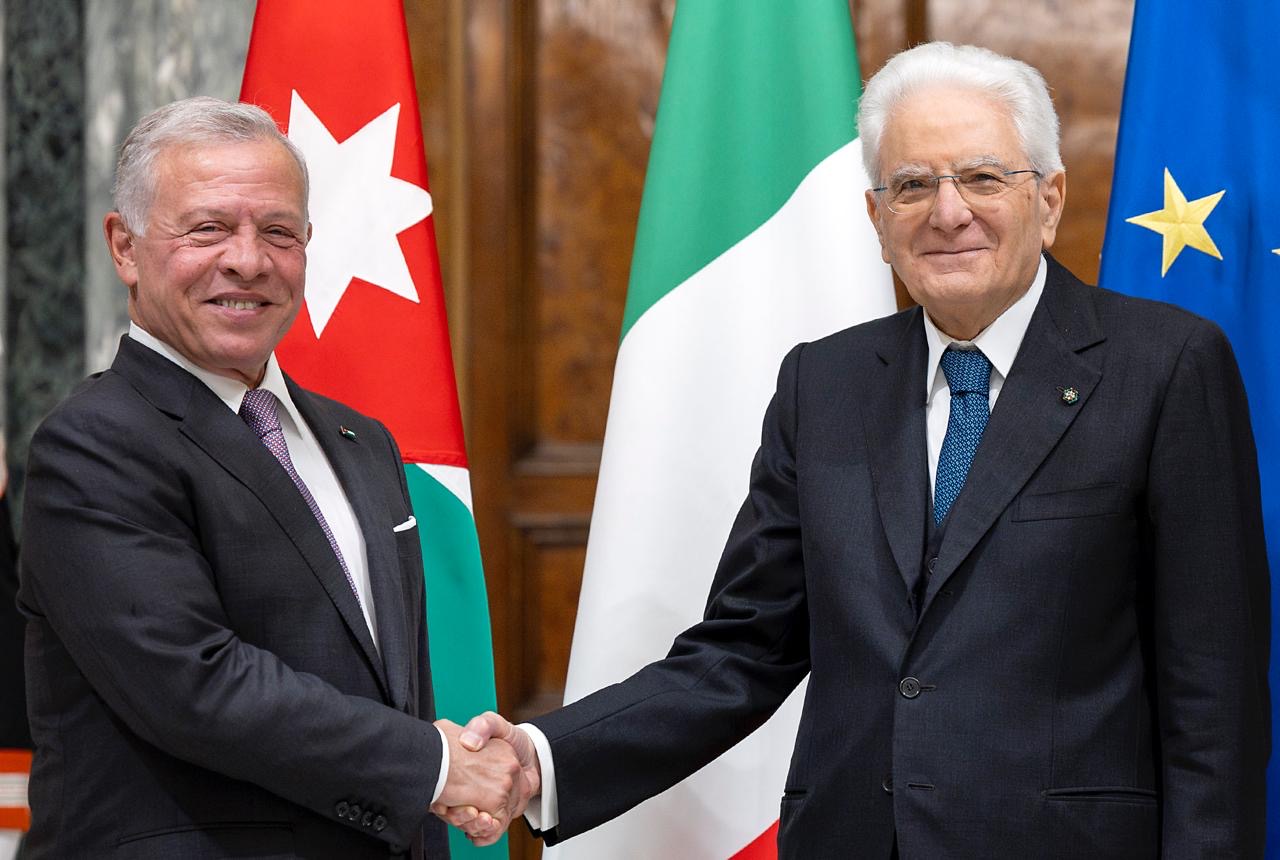 His Majesty King Abdullah meets Italy President Sergio Mattarella and discusses developments in the region and the need to stop the humanitarian catastrophe in Gaza, warning of the consequences of an Israeli attack on Rafah  (Photo courtesy of Royal Court)