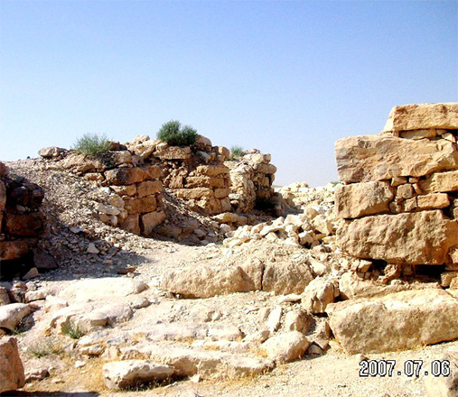 In this undated photo, remains of the Iron Age site of Khirbet Al Mudayna are seen (Photo courtesy of The Mobile Megalithic Portal)