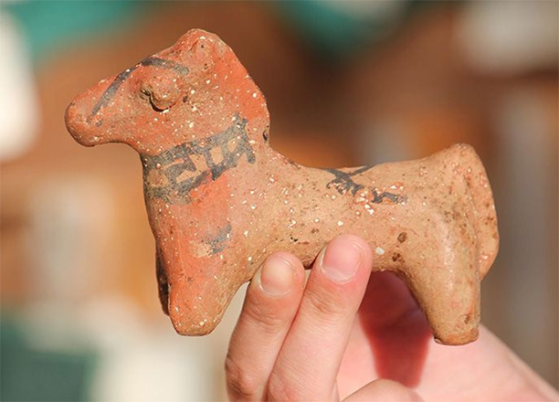 An Iron Age  figurine of a horse found at Tell Damiyah by a Jordanian-Dutch archaeological team (Photo courtesy of Leiden University)