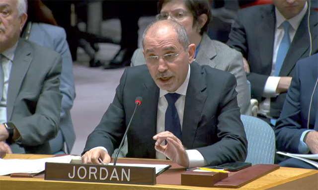 Deputy Prime Minister and Foreign Minister Ayman Safadi on Tuesday decries the international community's inaction and silence on Israeli war crimes in Gaza (Photo courtesy of  Foreign Ministry)  