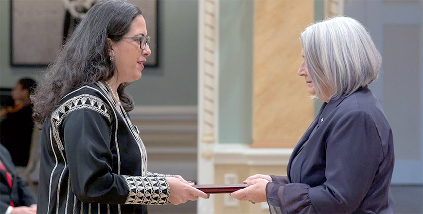 Governor General of Canada and Commander-in-Chief of the Canadian Armed Forces Mary Simon on Thursday receives the credentials of Ambassador Sabah Al Rafie as Extraordinary, Plenipotentiary, Accredited and Resident Ambassador of the Kingdom to Canada (Petra photo)
