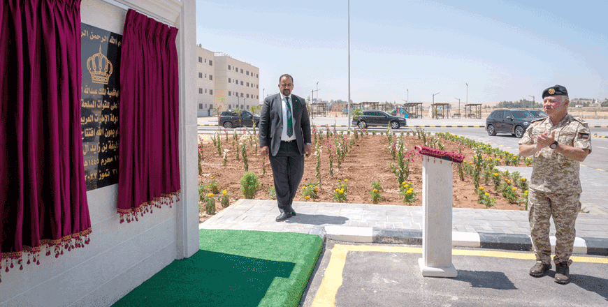 His Majesty King Abdullah, the Supreme Commander of the Jordan Armed Forces-Arab Army, during the inauguration of the Sheikh Khalifa bin Zayed Al Nahyan Housing City in Zarqa Governorate on Monday (Photo courtesy of Royal Court)