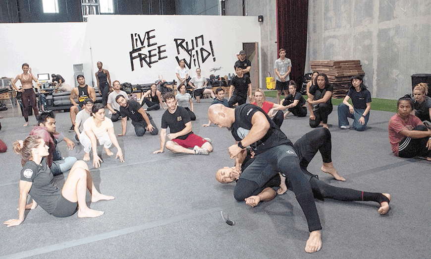 Stunts Master Class teacher demonstrates some moves to students during a training session (AFP photo)