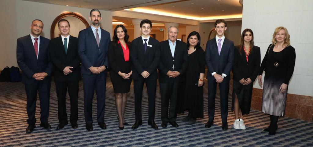 HRH Princess Sumaya, Senator and former foreign minister Nasser Judeh and other guests pose for a photo during the closing ceremony of the Annual Amman Model United Nations hosted by the Amman Baccalaureate School on Sunday (Photo courtesy of Amman Baccalaureate School)
