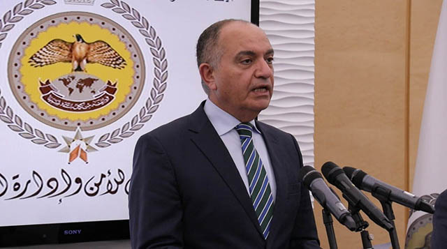 Minister of State for Media Affairs Amjad Adaileh speaks during a joint press briefing with Minister of Culture Bassem Tweissi at the National Centre for Security and Crisis Management on Sunday (Petra photo)