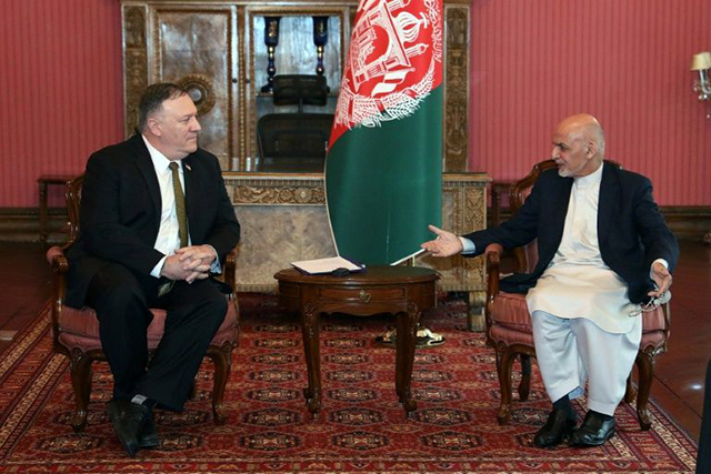 US Secretary of State Mike Pompeo (left) travelled to Kabul to meet with Afghanistan's President Ashraf Ghani amid an ongoing political crisis (AFP photo)