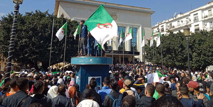 Algerians participate in a protest rally against their ailing president’s bid for a fifth term in power, in the north-eastern city of Annaba, on Tuesday  (AFP photo)