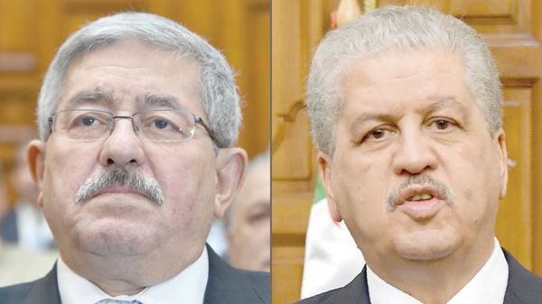 This combination of photos created on Tuesday shows file photos of Ahmed Ouyahia attends a Congress session in the capital Algiers on September 4, 2017 and Abdelmalek Sellal gives a press conference on March 9, 2017 in Tunis (AFP photo)