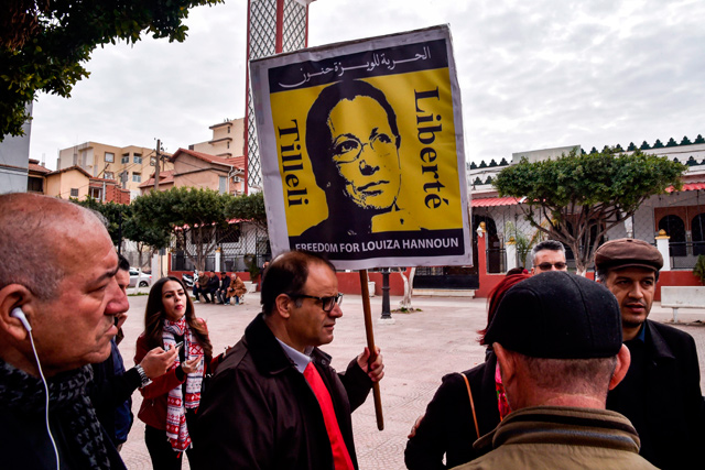 Supporters of Louisa Hanoune, head of Algeria's Workers' Party, gather for a demonstration in the city of Blida, about 45 kilometres southwest of the capital, on Sunday (AFP photo)