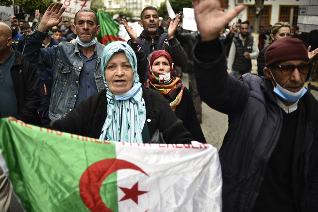 Algerian demonstrators march during an anti-government protest called by Algerian students on Tuesday in Algiers (AFP photo)