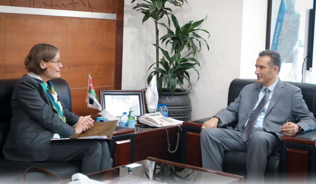 The Chairman of the Board of Commissioners of the Aqaba Special Economic Zone Authority Nayef Fayez, and the Swedish Ambassador to Jordan Maria Sargren, discussed on Monday cooperation in investment, tourism, creative industries, electronic games, leadership and innovation  (Petra Photo)