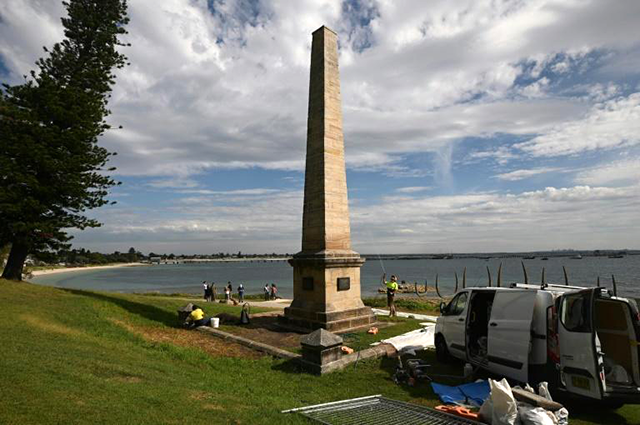 The Captain Cook memorial on the shore of Botany Bay marks where the English explorer landed in Australia on April 29, 1770 (AFP photo)
