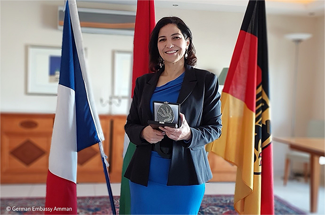 On the occasion of the 60th anniversary of the Elysée Treaty, the embassies of France and Germany on Sunday handed over the Franco-German Prize for Human Rights and the Rule of Law to Jordanian advocate Hadeel Abdel Aziz (Photo courtesy of German embassy)