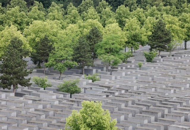 Partial view of Berlin's Holocaust memorial (Memorial to the Murdered Jews of Europe) in Berlin, on May 27, 2024 AFP photo