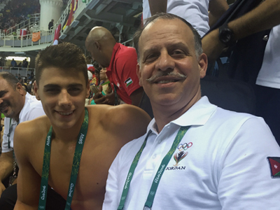 HRH Prince Feisal poses in a photo with Jordanian swimmer Khader Baqlah in Rio on Sunday (Photo courtesy of Jordan Olympic Committee) 