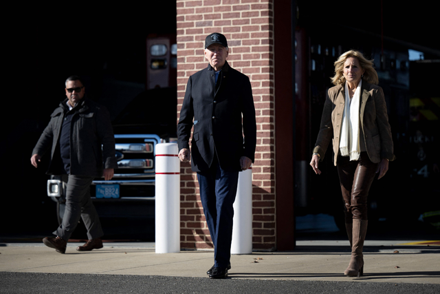 US President Joe Biden and US first lady Jill Biden visit the Nantucket Fire Department on Thanksgiving on Thursday in Nantucket, Massachusetts (AFP photo)