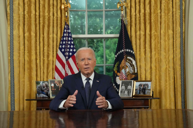 President Joe Biden addresses the nation from the Oval Office of the White House in Washington, on Sunday, about the assassination attempt on Republican presidential candidate former President Donald Trump at a campaign rally in Pennsylvania (AFP photo)