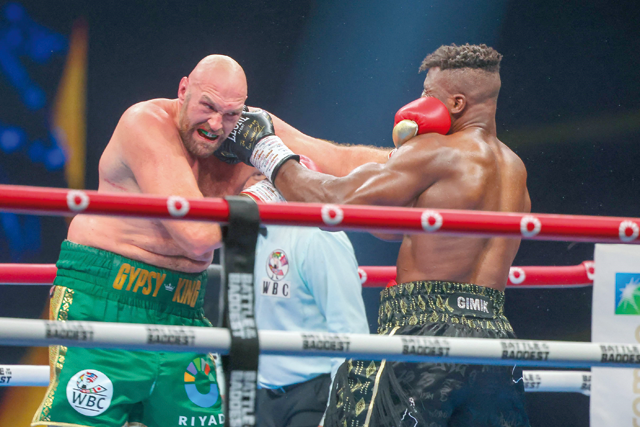 Britain’s Tyson Fury fights against Cameroonian-French Francis Ngannou during their heavyweight boxing match in Riyadh early on Sunday (AFP photo)