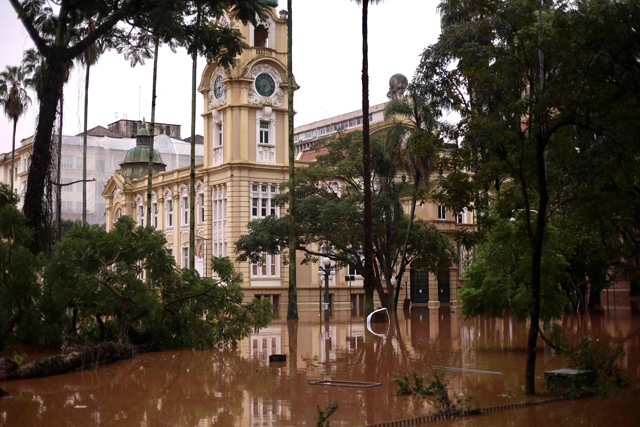 View of a flooded street in the Historic Centre of Porto Alegre, Rio da Grande do State, Brazil, on Saturday (AFP photo)