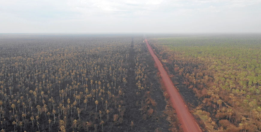 Aerial view of damage caused by wildfires in Otuquis National Park, in the Pantanal ecoregion of south-eastern Bolivia, on Tuesday  (AFP photo) 