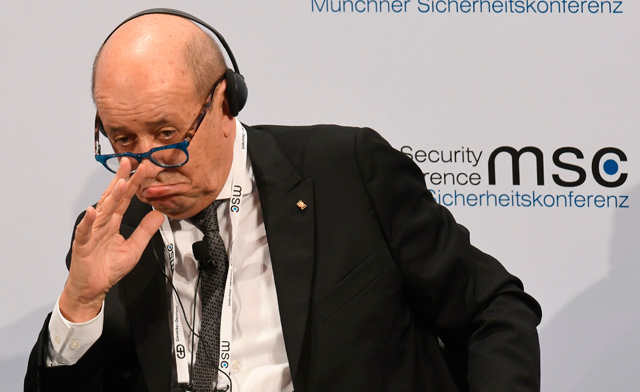 French Foreign Minister Jean-Yves Le Drian attends the 56th Munich Security Conference in Munich, southern Germany, on Sunday  (AFP photo)