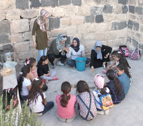 Children take part in a cultural meditation programme in Umm Qais, in November 2018 (Photo courtesy of the German Archaeological Institute)